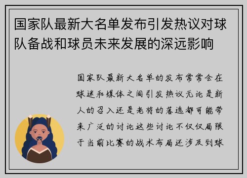 国家队最新大名单发布引发热议对球队备战和球员未来发展的深远影响