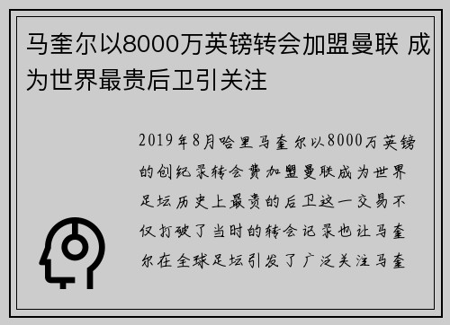 马奎尔以8000万英镑转会加盟曼联 成为世界最贵后卫引关注